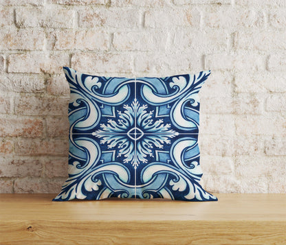 Onay Home Textile Cushion Covers 1 / 12 x 12 inch (30 x 30 cm) Double Side Blue Spanish Tiles Roman Mosaics Etnic Deco Cushion Cover