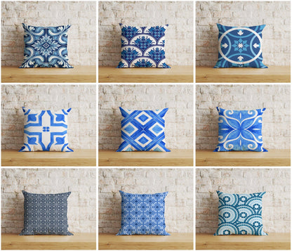 Onay Home Textile Cushion Covers Blue Spanish Tiles Roman Mosaics Etnic Deco Cushion Cover