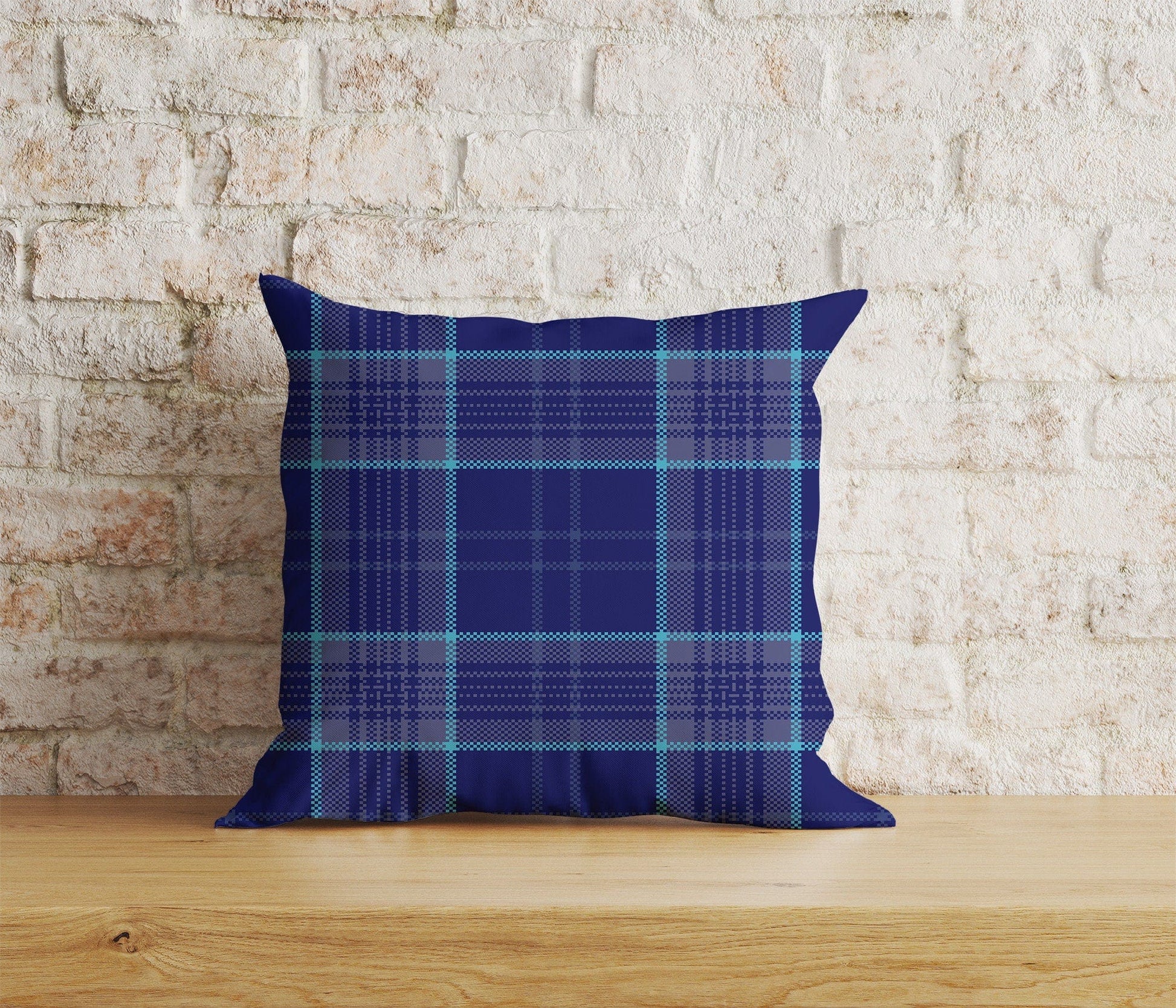 Onay Home Textile Cushion Covers 7 / 12 x 12 inch (30 x 30 cm) Double Side Blue Tartan Plaid Cushion Covers Checkered Pillow Cover