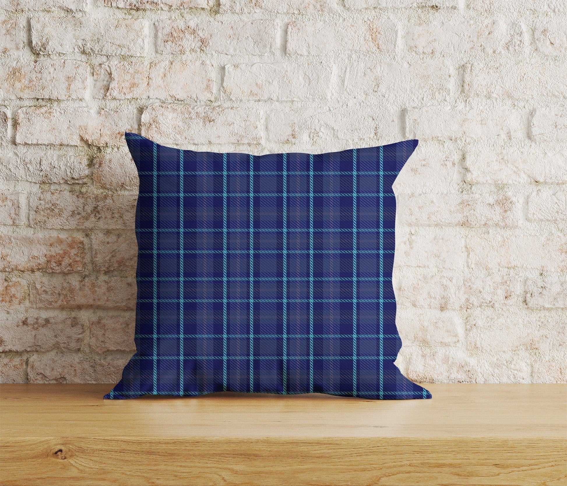 Onay Home Textile Cushion Covers 5 / 12 x 12 inch (30 x 30 cm) Double Side Blue Tartan Plaid Cushion Covers Checkered Pillow Cover