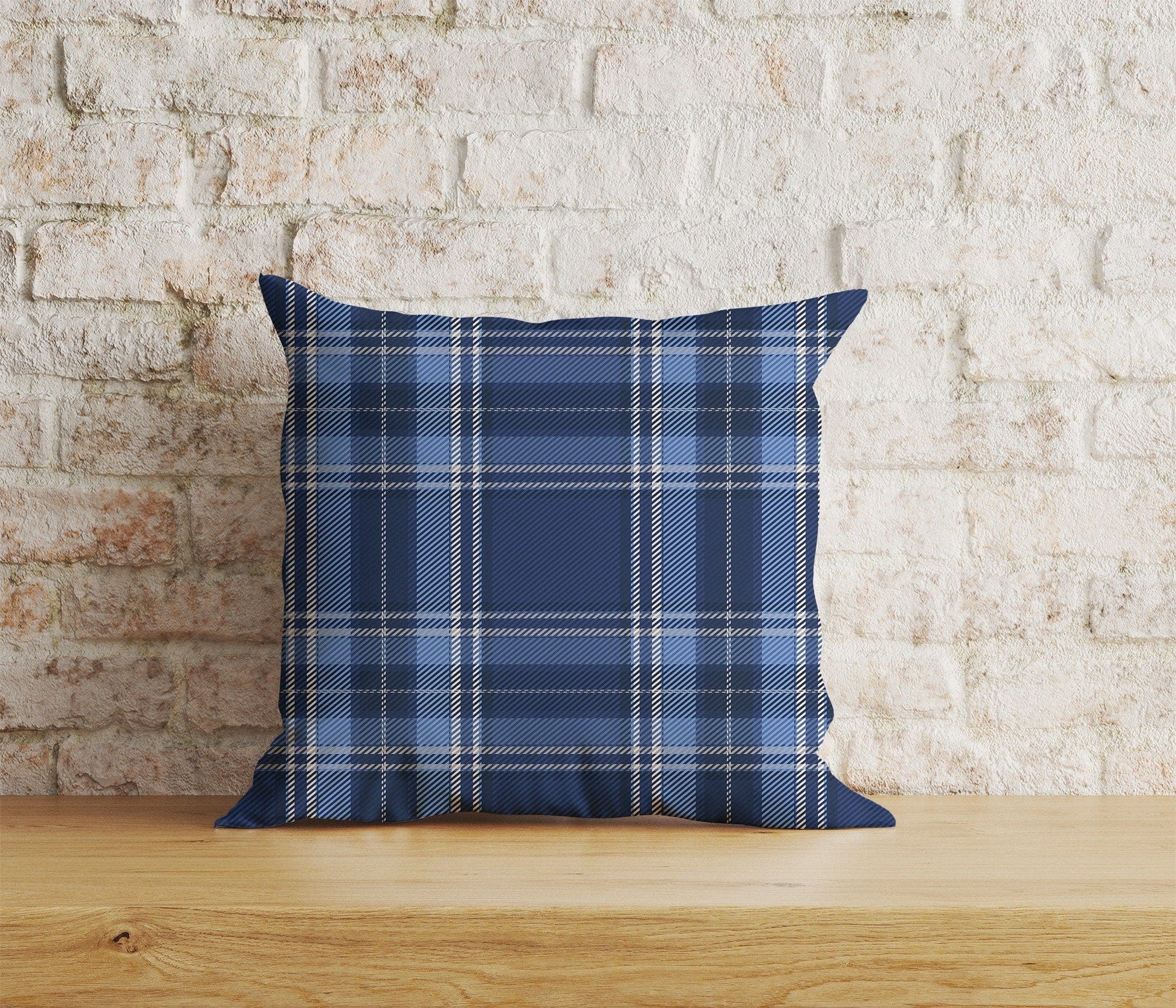 Onay Home Textile Cushion Covers 3 / 12 x 12 inch (30 x 30 cm) Double Side Blue Tartan Plaid Cushion Covers Checkered Pillow Cover