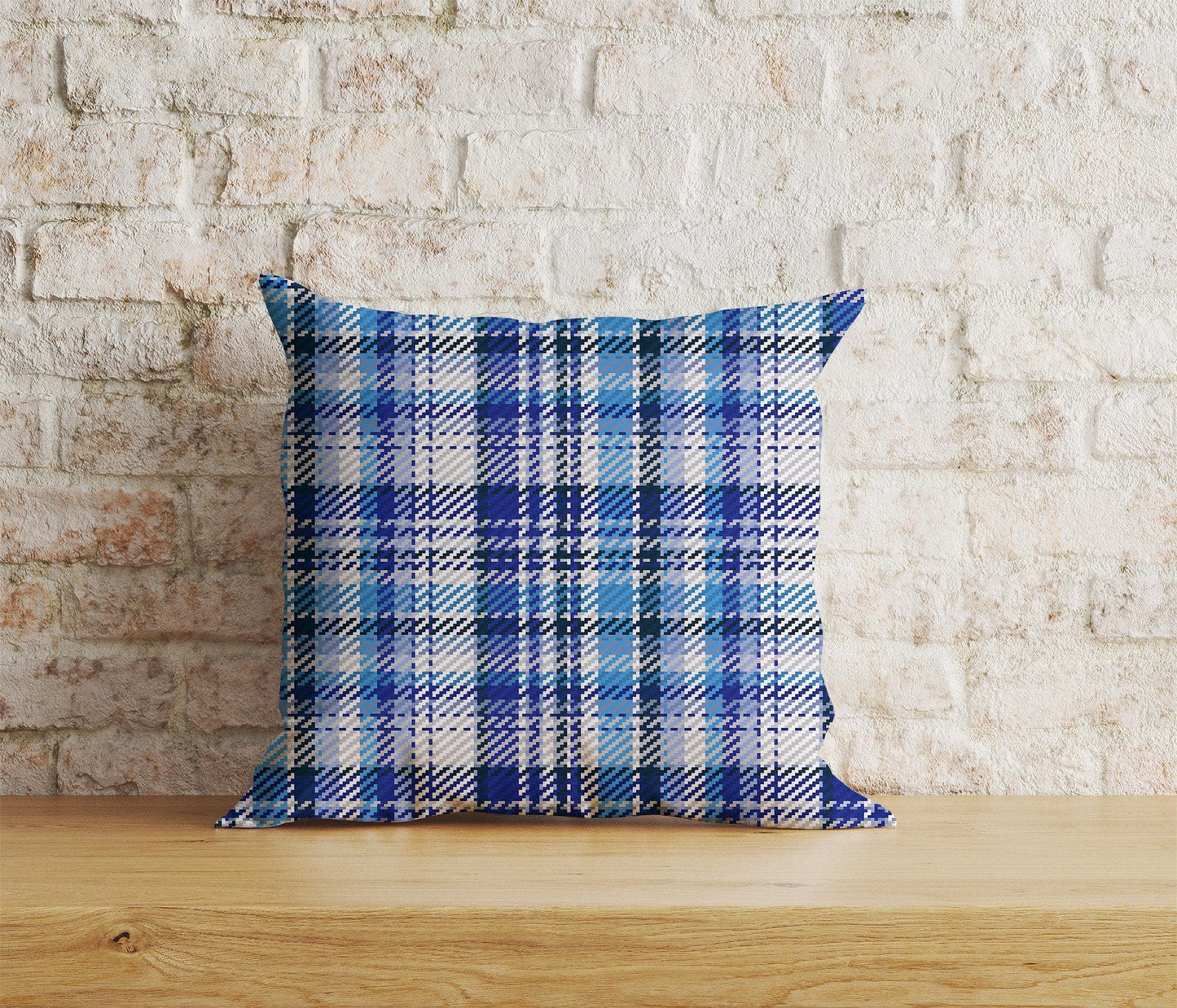 Onay Home Textile Cushion Covers 2 / 12 x 12 inch (30 x 30 cm) Double Side Blue Tartan Plaid Cushion Covers Checkered Pillow Cover