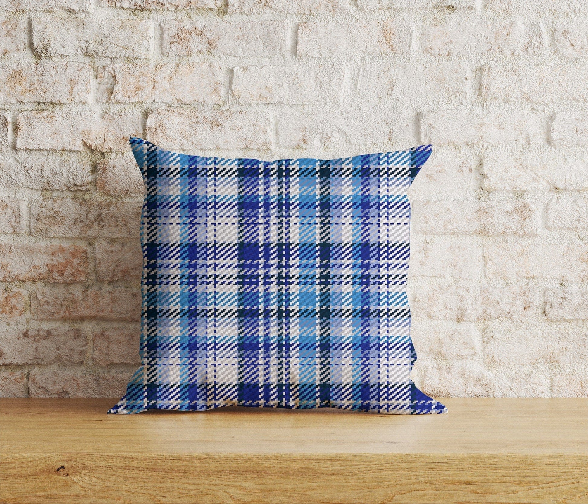 Onay Home Textile Cushion Covers 2 / 12 x 12 inch (30 x 30 cm) Double Side Blue Tartan Plaid Cushion Covers Checkered Pillow Cover
