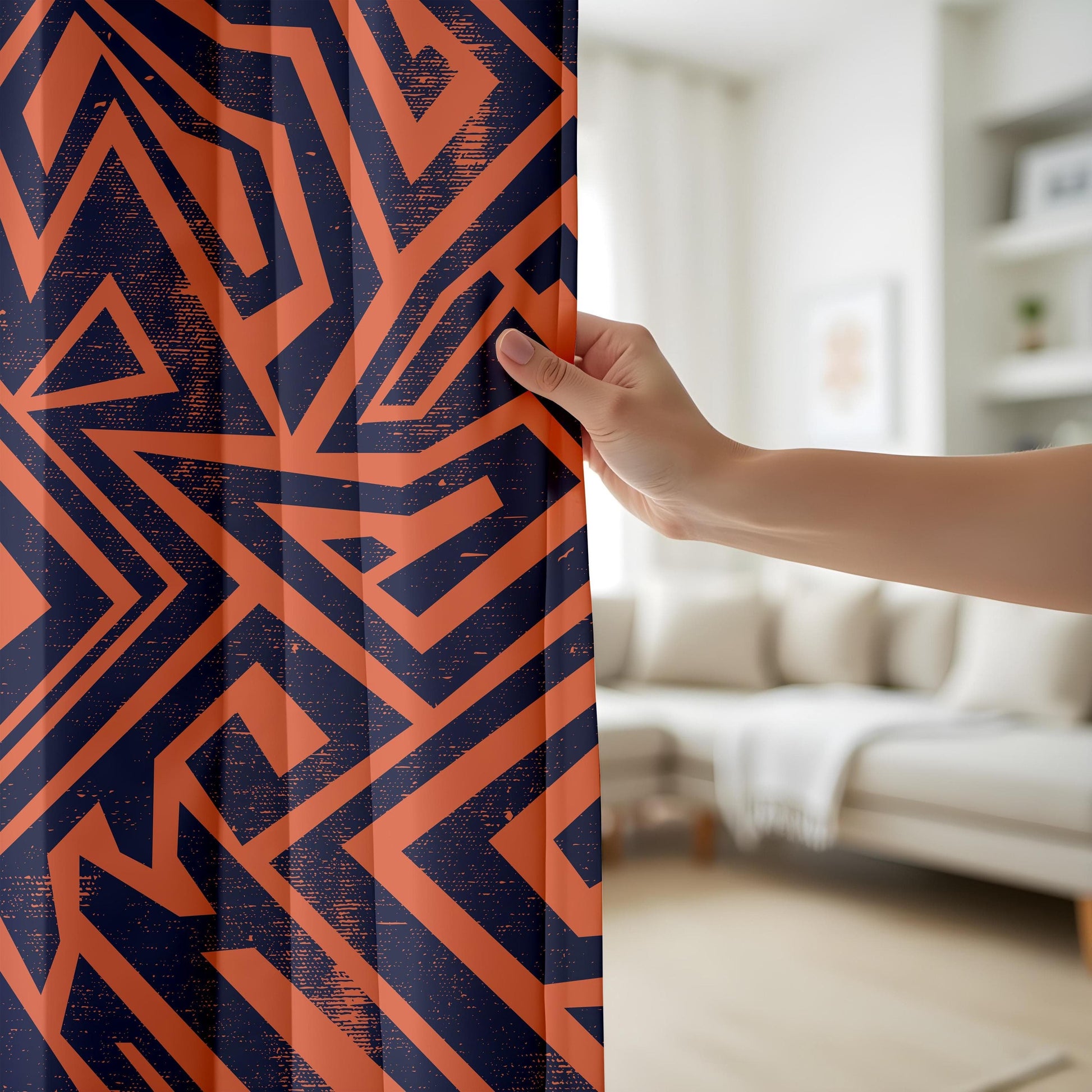 Onay Bohemian Tribal Curtains – Navy & Terracotta Geometric Drapes