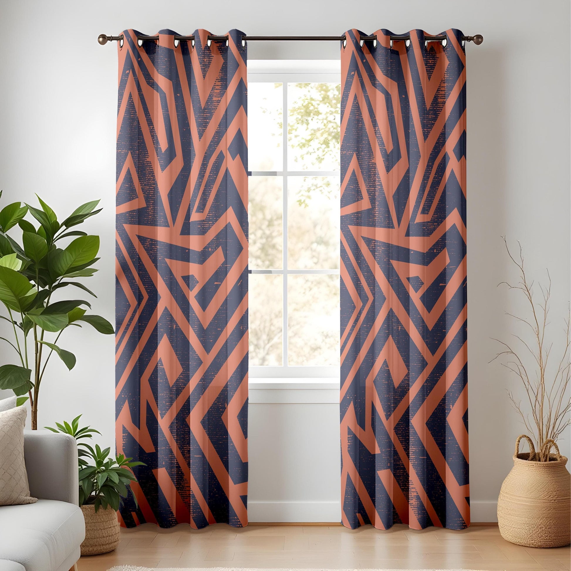 Onay Bohemian Tribal Curtains – Navy & Terracotta Geometric Drapes