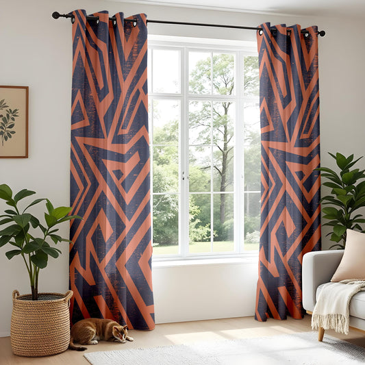 Onay Bohemian Tribal Curtains – Navy & Terracotta Geometric Drapes