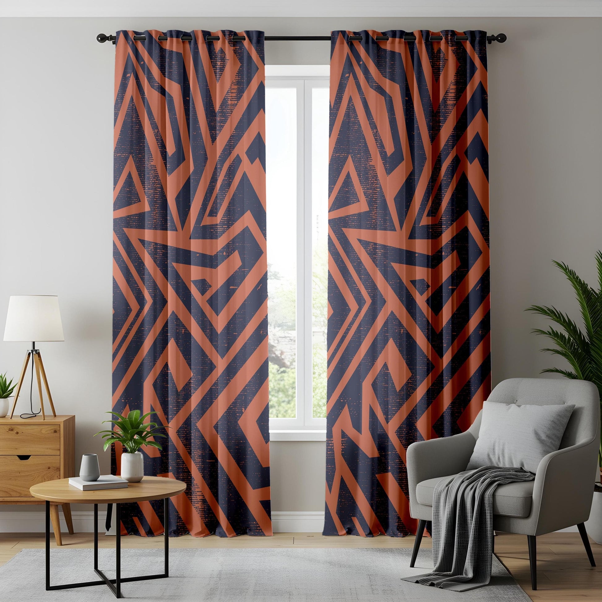 Onay Bohemian Tribal Curtains – Navy & Terracotta Geometric Drapes