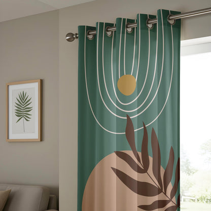 Onay Boho Abstract Leaf Blackout Curtains – Minimalist Green Drapes in Earthy Tones for Nature-Inspired Décor