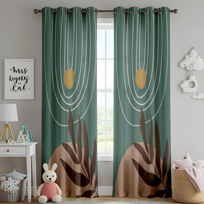 Onay Boho Abstract Leaf Blackout Curtains – Minimalist Green Drapes in Earthy Tones for Nature-Inspired Décor