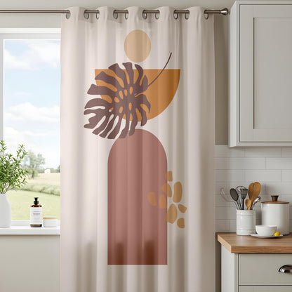 Onay Boho Abstract Monstera Curtains – Earth Tone Geometric Drapes
