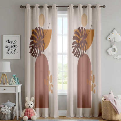 Onay Boho Abstract Monstera Curtains – Earth Tone Geometric Drapes