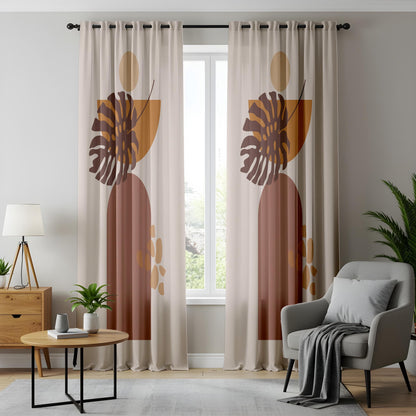 Onay Boho Abstract Monstera Curtains – Earth Tone Geometric Drapes