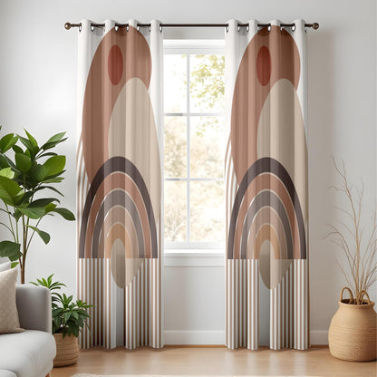 Onay Boho Geometric Abstract Curtains – Earth Tone Rainbow Drapes for Modern Scandinavian Décor