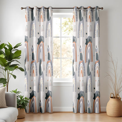 Onay Boho Rainbow Cat Print Nursery Curtains, Minimalist Animal Kids Window Drapes
