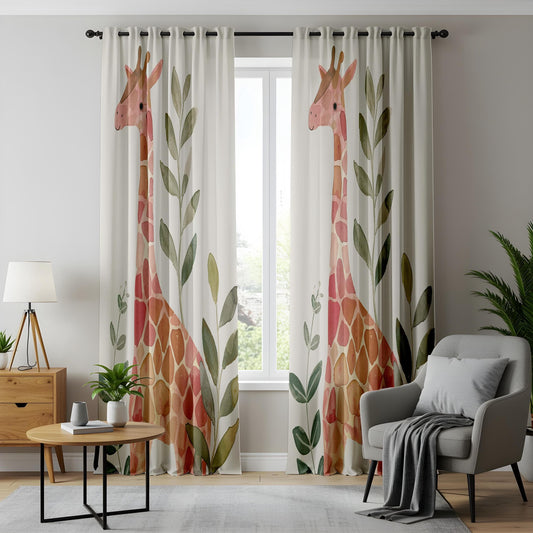 Onay Boho Safari Giraffe Curtains, Soft Watercolor Animal Print Drapes