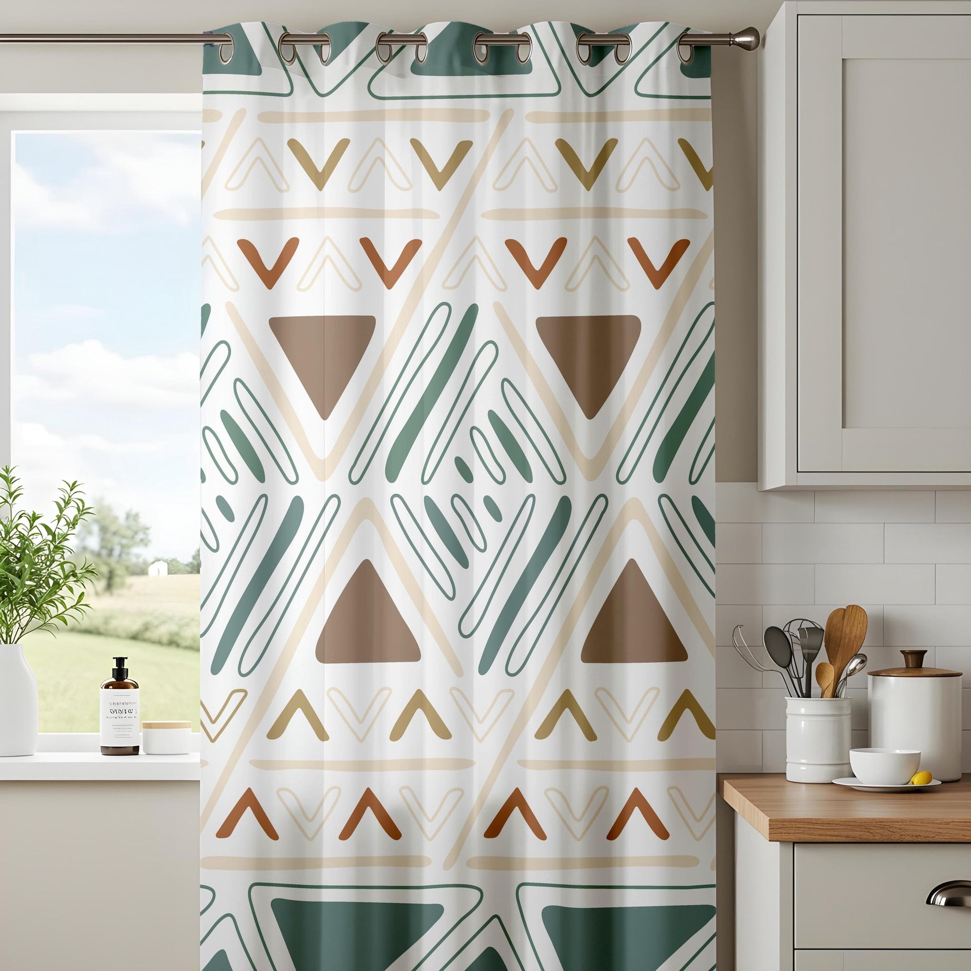Onay Boho Tribal Window Curtains, Earthy Geometric Aztec Drapes