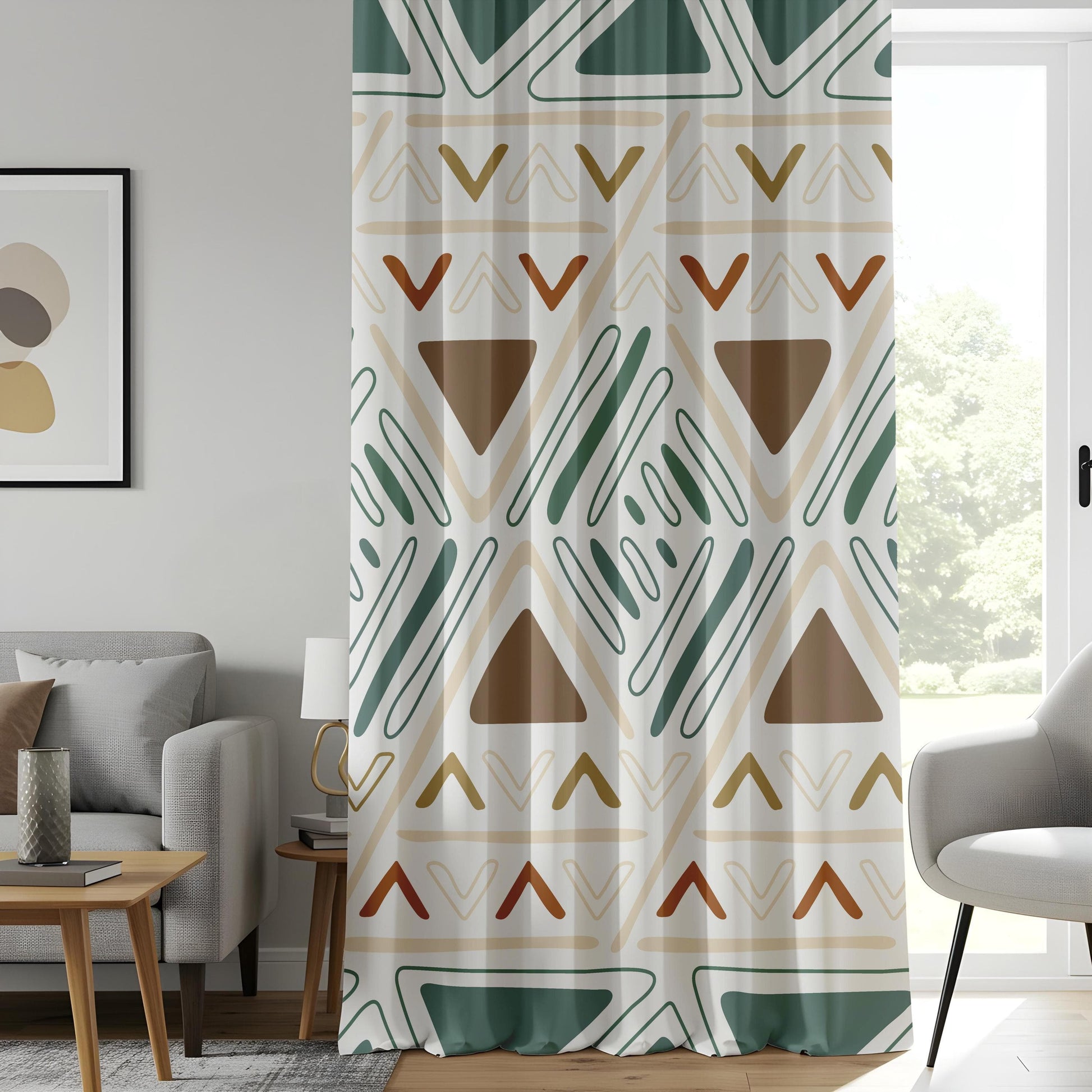 Onay Boho Tribal Window Curtains, Earthy Geometric Aztec Drapes