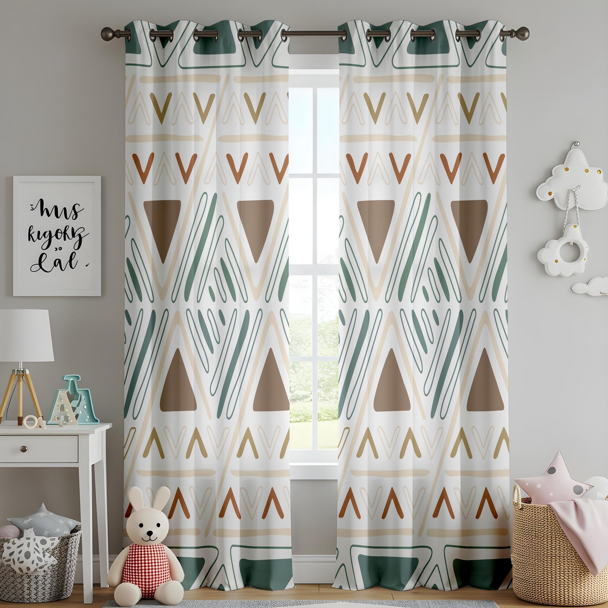 Onay Boho Tribal Window Curtains, Earthy Geometric Aztec Drapes