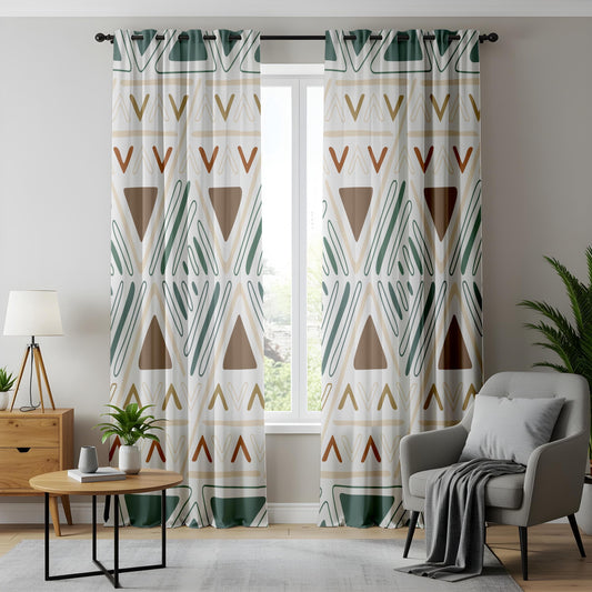 Onay Boho Tribal Window Curtains, Earthy Geometric Aztec Drapes