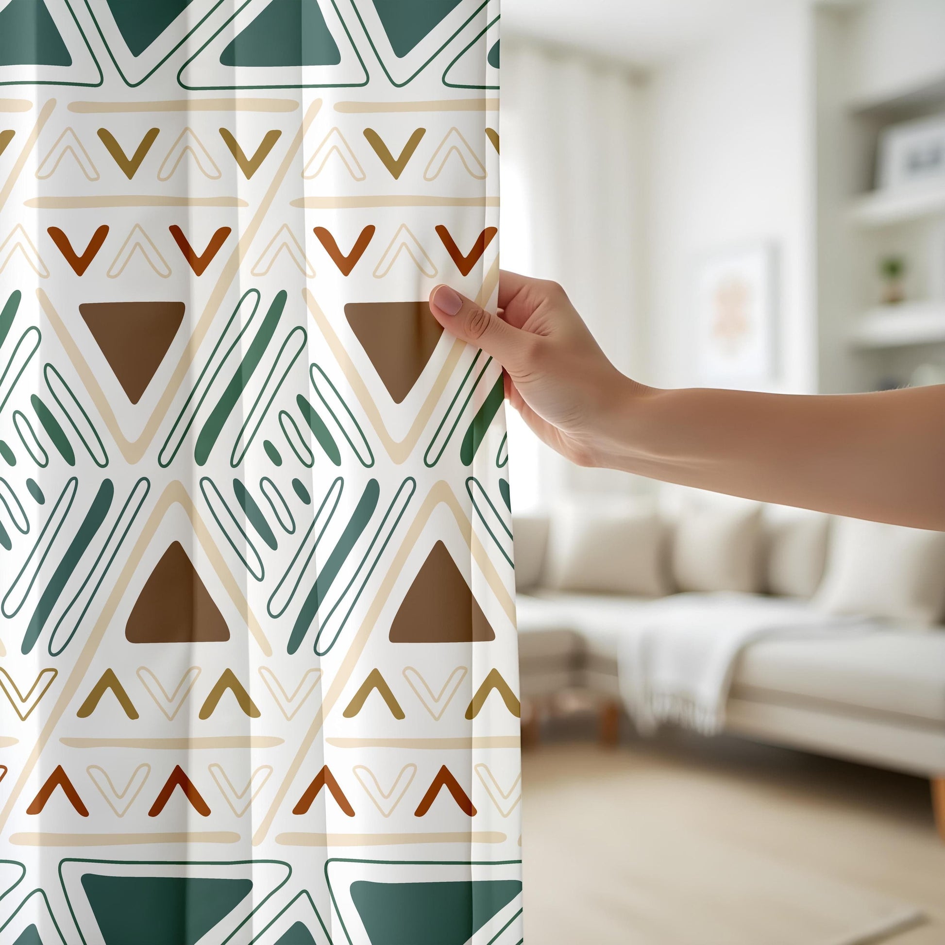 Onay Boho Tribal Window Curtains, Earthy Geometric Aztec Drapes