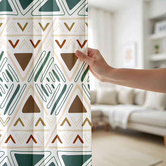 Onay Boho Tribal Window Curtains, Earthy Geometric Aztec Drapes