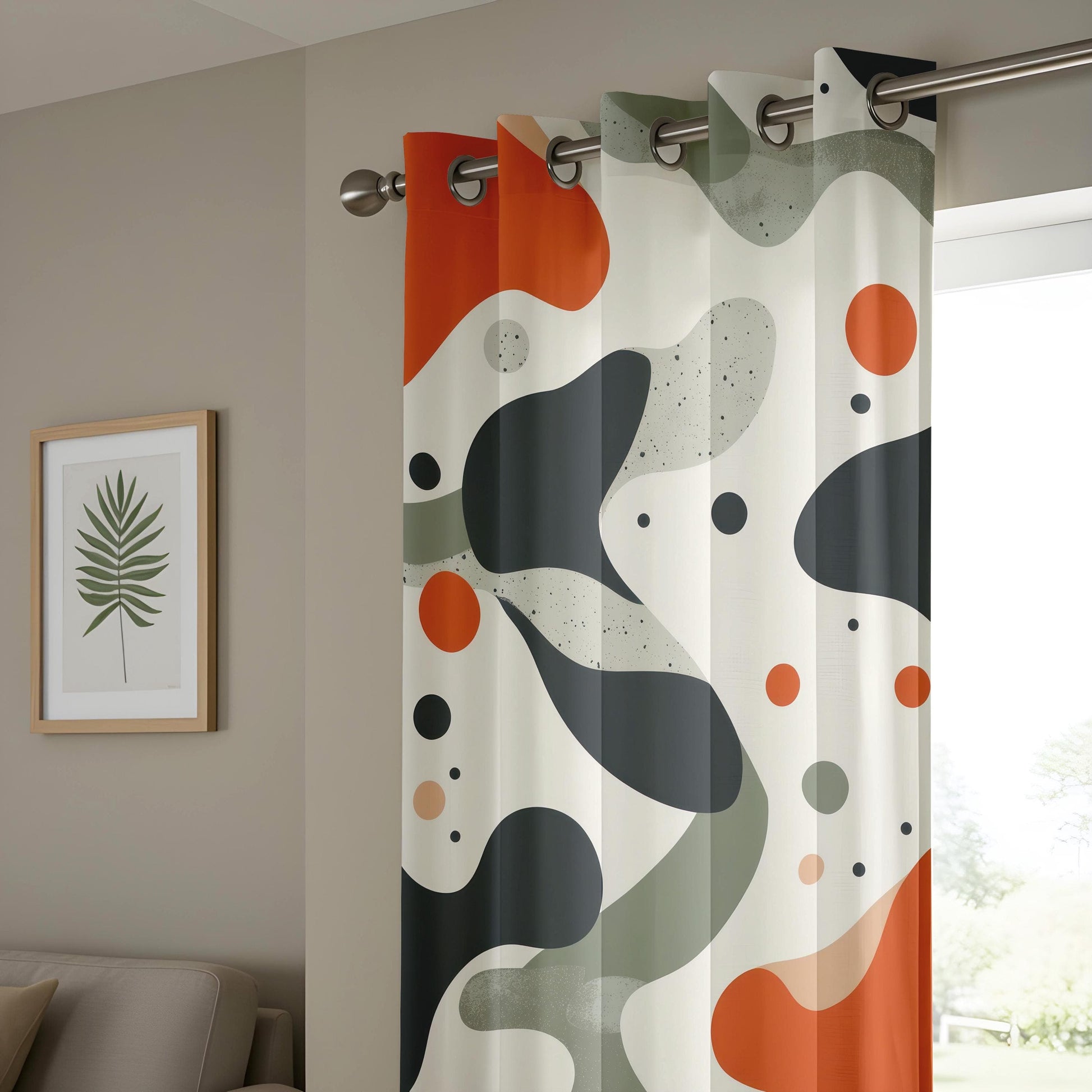 Onay Bold Abstract Living Room Curtains, Orange Black Organic Panels