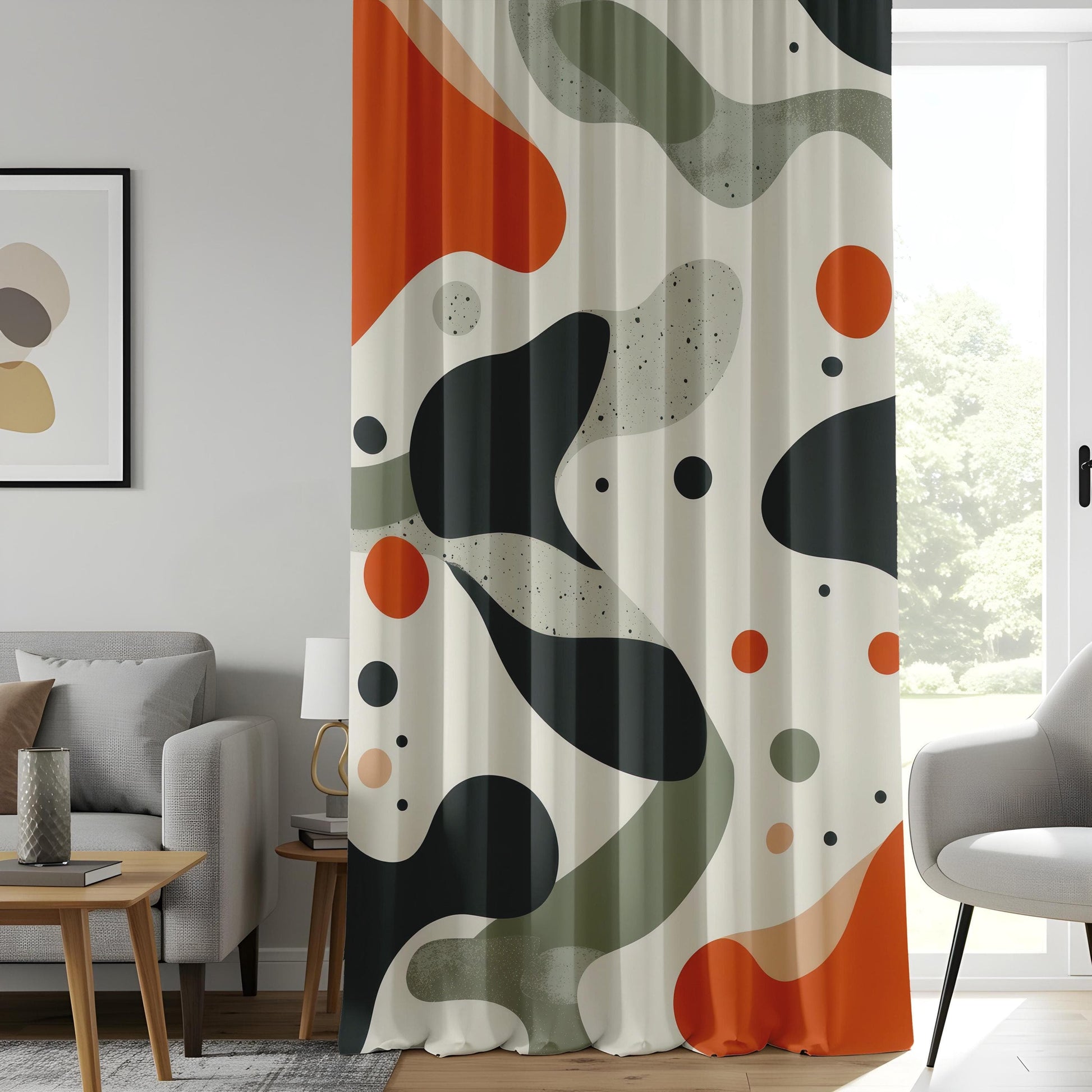 Onay Bold Abstract Living Room Curtains, Orange Black Organic Panels