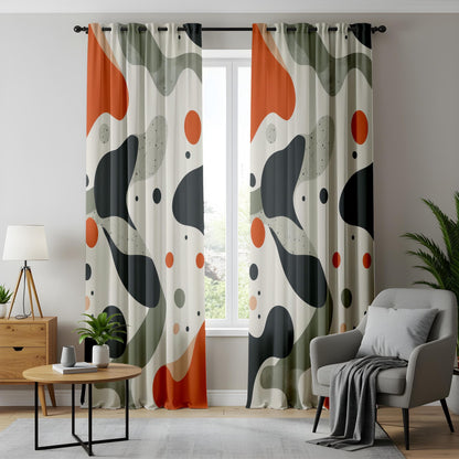 Onay Bold Abstract Living Room Curtains, Orange Black Organic Panels