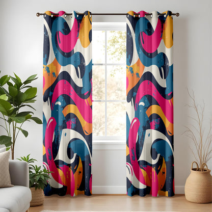 Onay Bold Abstract Wave Curtains – Colorful Graffiti-Inspired Drapes for Urban Modern Interiors
