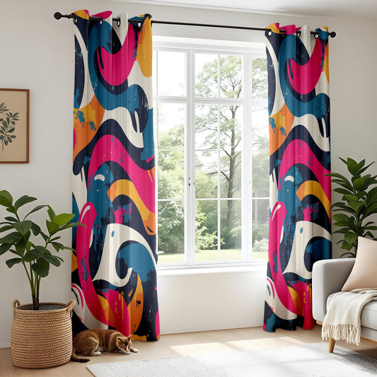 Onay Bold Abstract Wave Curtains – Colorful Graffiti-Inspired Drapes for Urban Modern Interiors