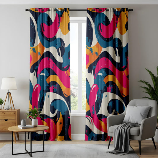 Onay Bold Abstract Wave Curtains – Colorful Graffiti-Inspired Drapes for Urban Modern Interiors