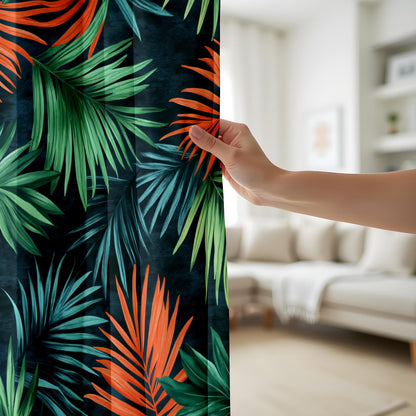 Onay Bold Botanical Window Curtains, Palm Leaves, Rich Jungle Theme Drapes