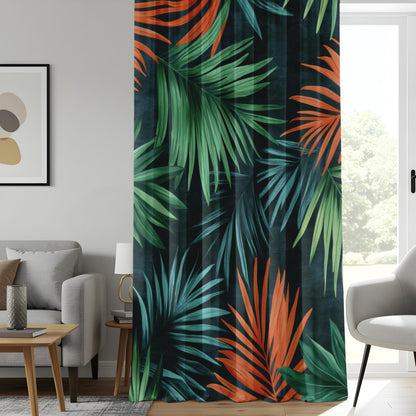 Onay Bold Botanical Window Curtains, Palm Leaves, Rich Jungle Theme Drapes