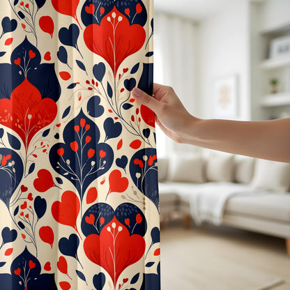 Onay Bold Floral Print Curtains, Red and Navy Blue Drapes, Elegant Home Decor