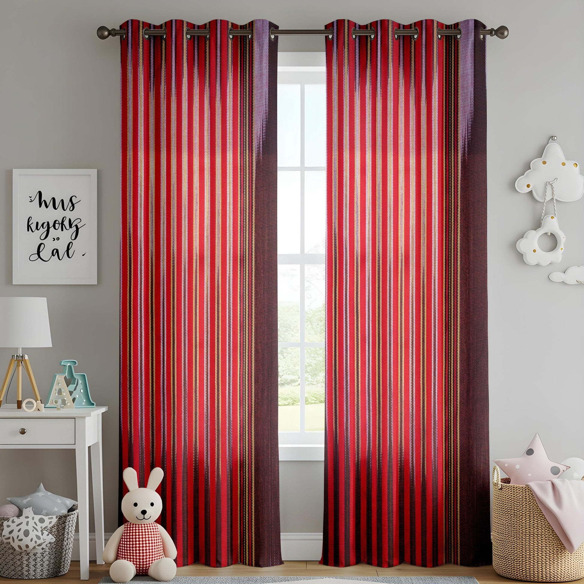 Onay Bold Red Striped Curtains for Living Room, Rustic Southwestern Style Drapes