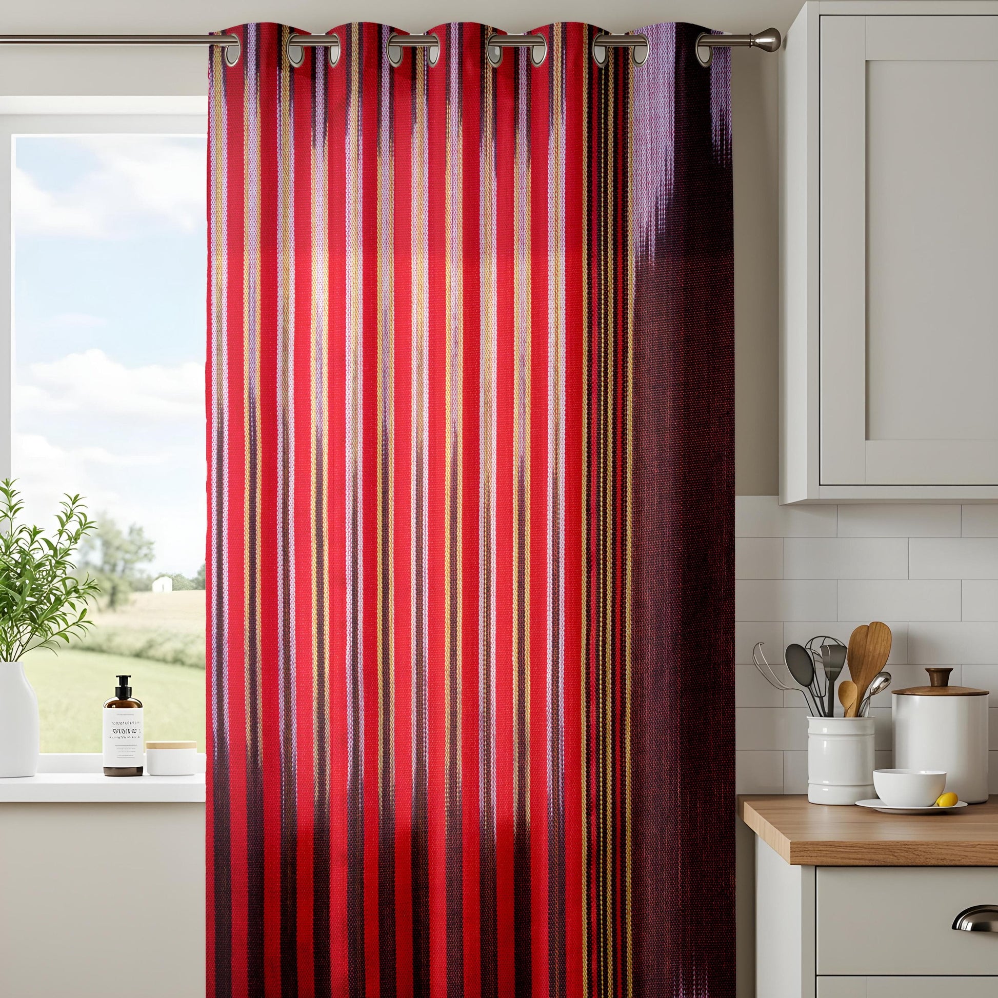 Onay Bold Red Striped Curtains for Living Room, Rustic Southwestern Style Drapes
