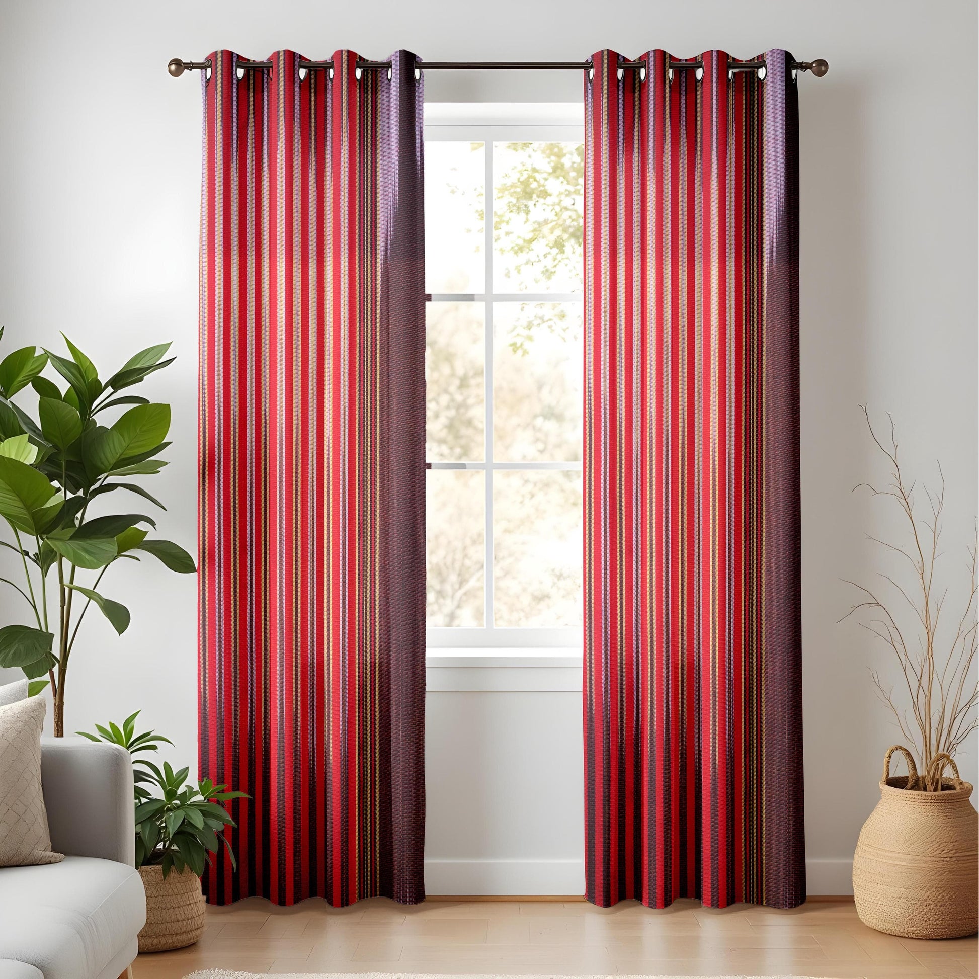 Onay Bold Red Striped Curtains for Living Room, Rustic Southwestern Style Drapes