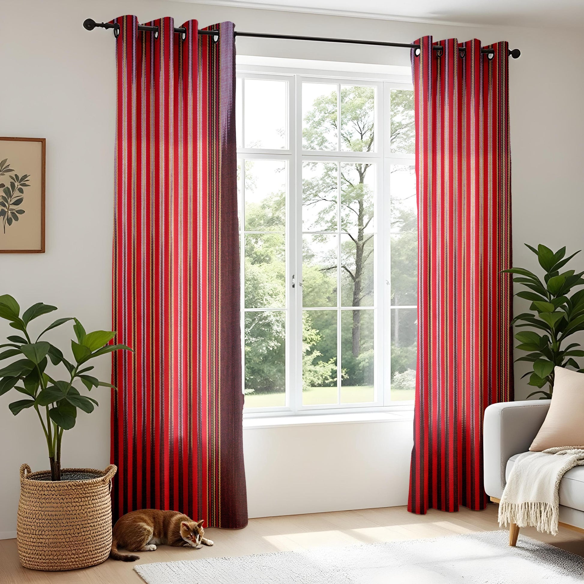 Onay Bold Red Striped Curtains for Living Room, Rustic Southwestern Style Drapes