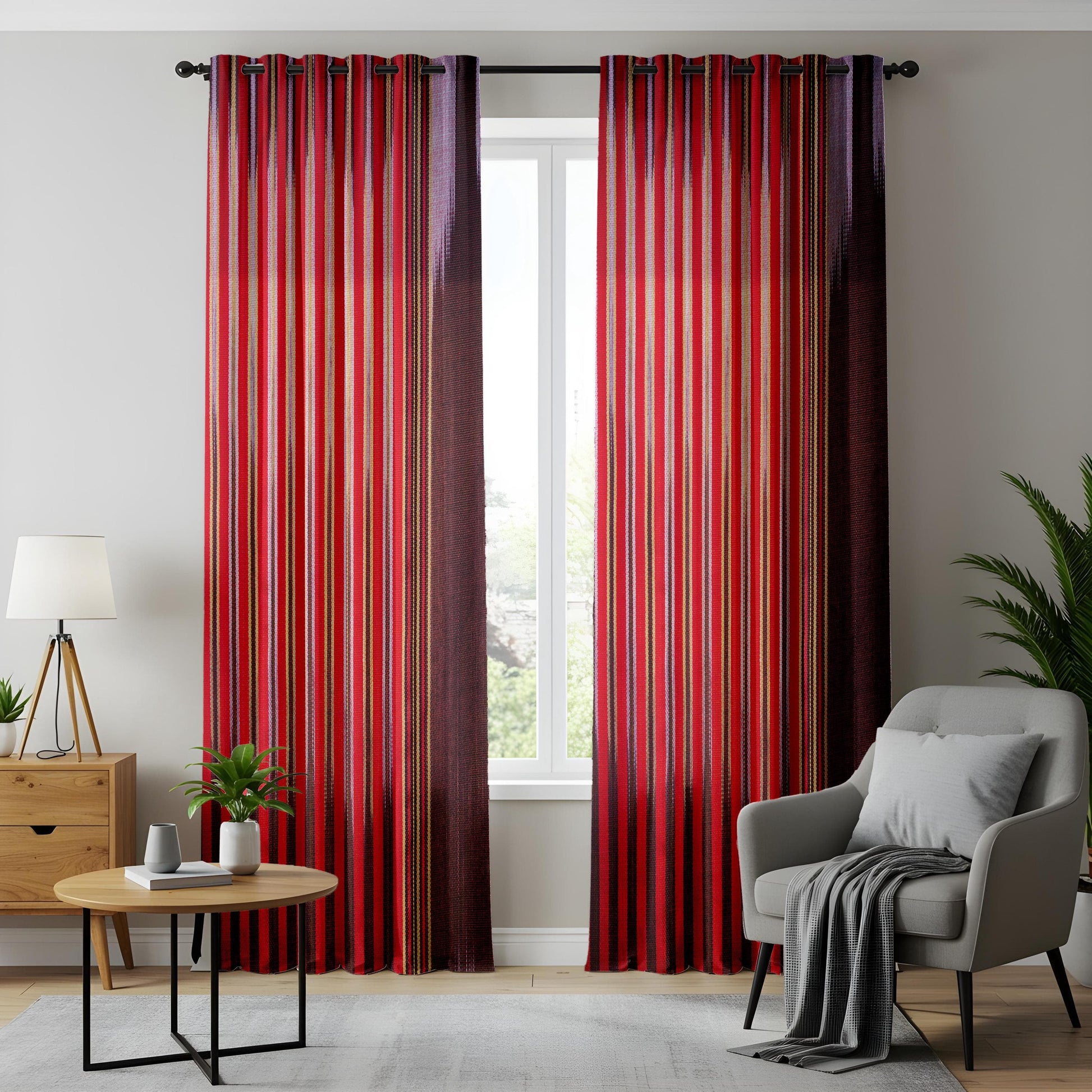 Onay Bold Red Striped Curtains for Living Room, Rustic Southwestern Style Drapes