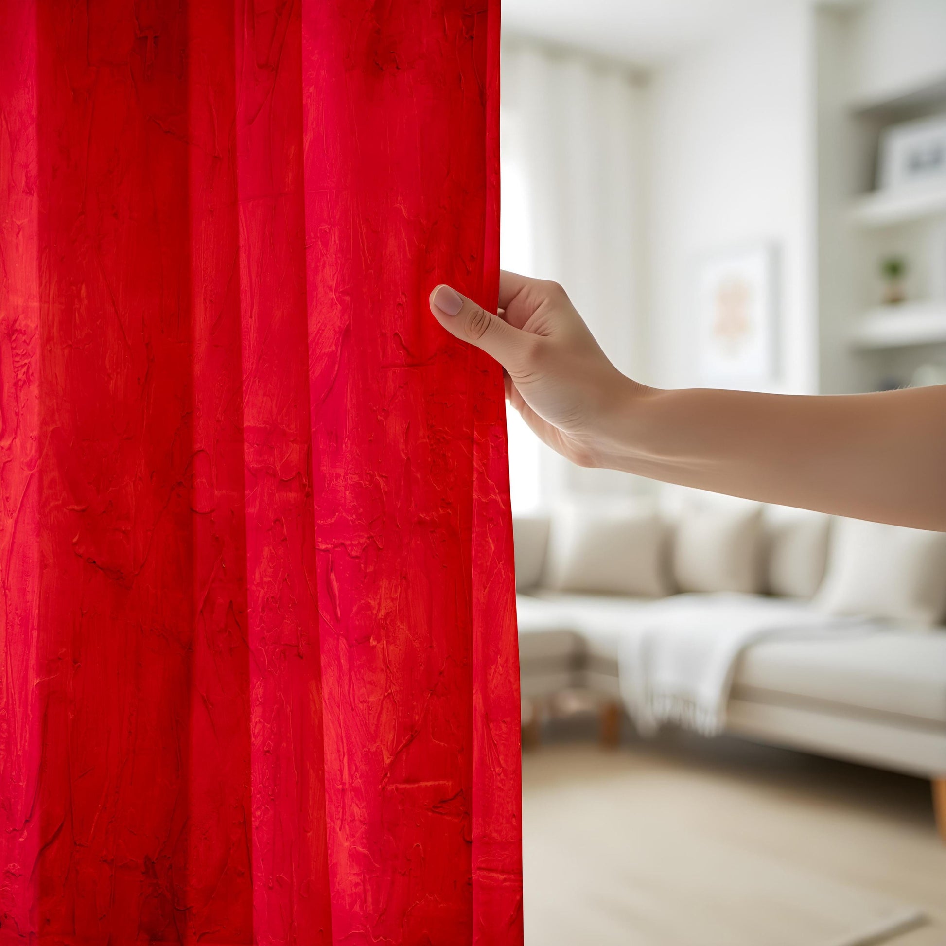 Onay Bold Red Textured Curtains, Modern Abstract Window Drapes, Vibrant Home Decor