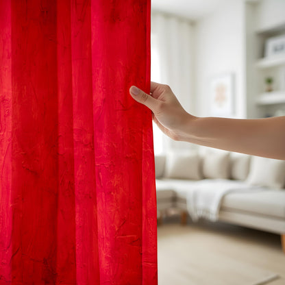Onay Bold Red Textured Curtains, Modern Abstract Window Drapes, Vibrant Home Decor