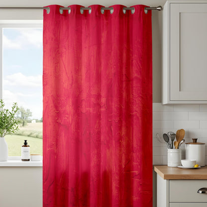 Onay Bold Red Textured Curtains, Modern Abstract Window Drapes, Vibrant Home Decor