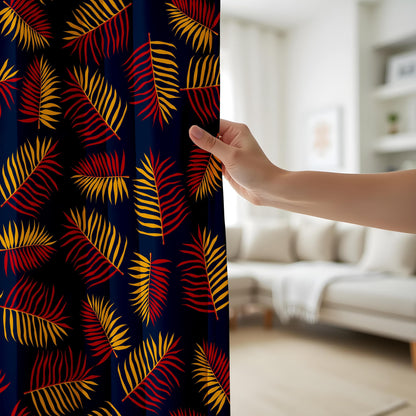 Onay Bold Tropical Leaf Curtains, Red & Gold Palm Print Drapes, Vibrant Jungle Home Decor