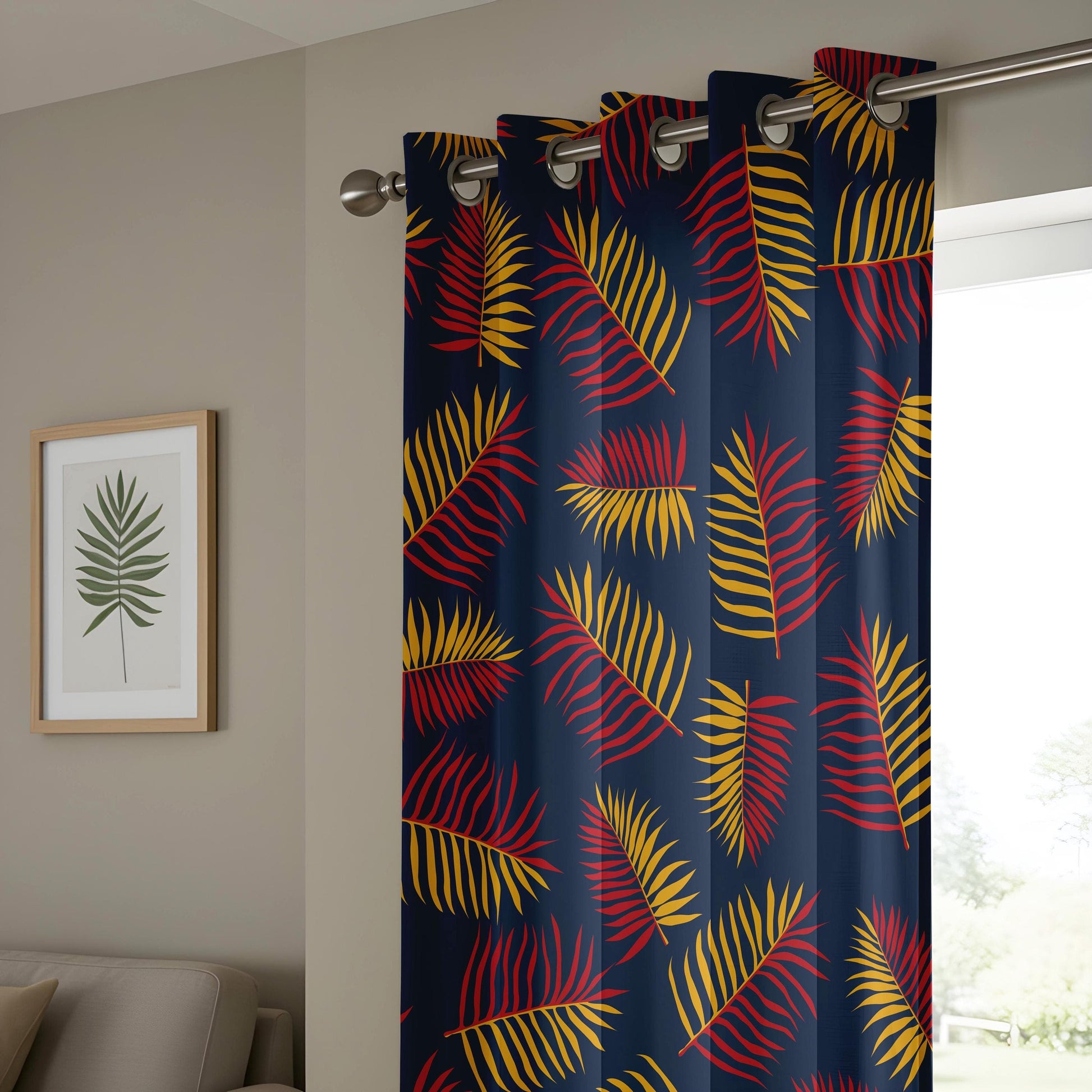 Onay Bold Tropical Leaf Curtains, Red & Gold Palm Print Drapes, Vibrant Jungle Home Decor