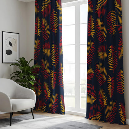 Onay Bold Tropical Leaf Curtains, Red & Gold Palm Print Drapes, Vibrant Jungle Home Decor