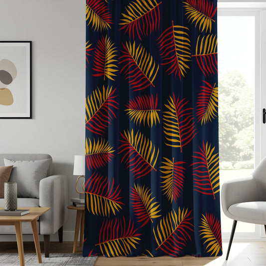 Onay Bold Tropical Leaf Curtains, Red & Gold Palm Print Drapes, Vibrant Jungle Home Decor