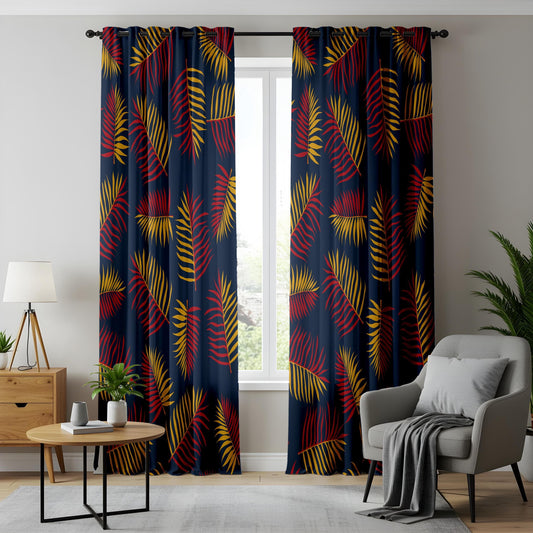 Onay Bold Tropical Leaf Curtains, Red & Gold Palm Print Drapes, Vibrant Jungle Home Decor