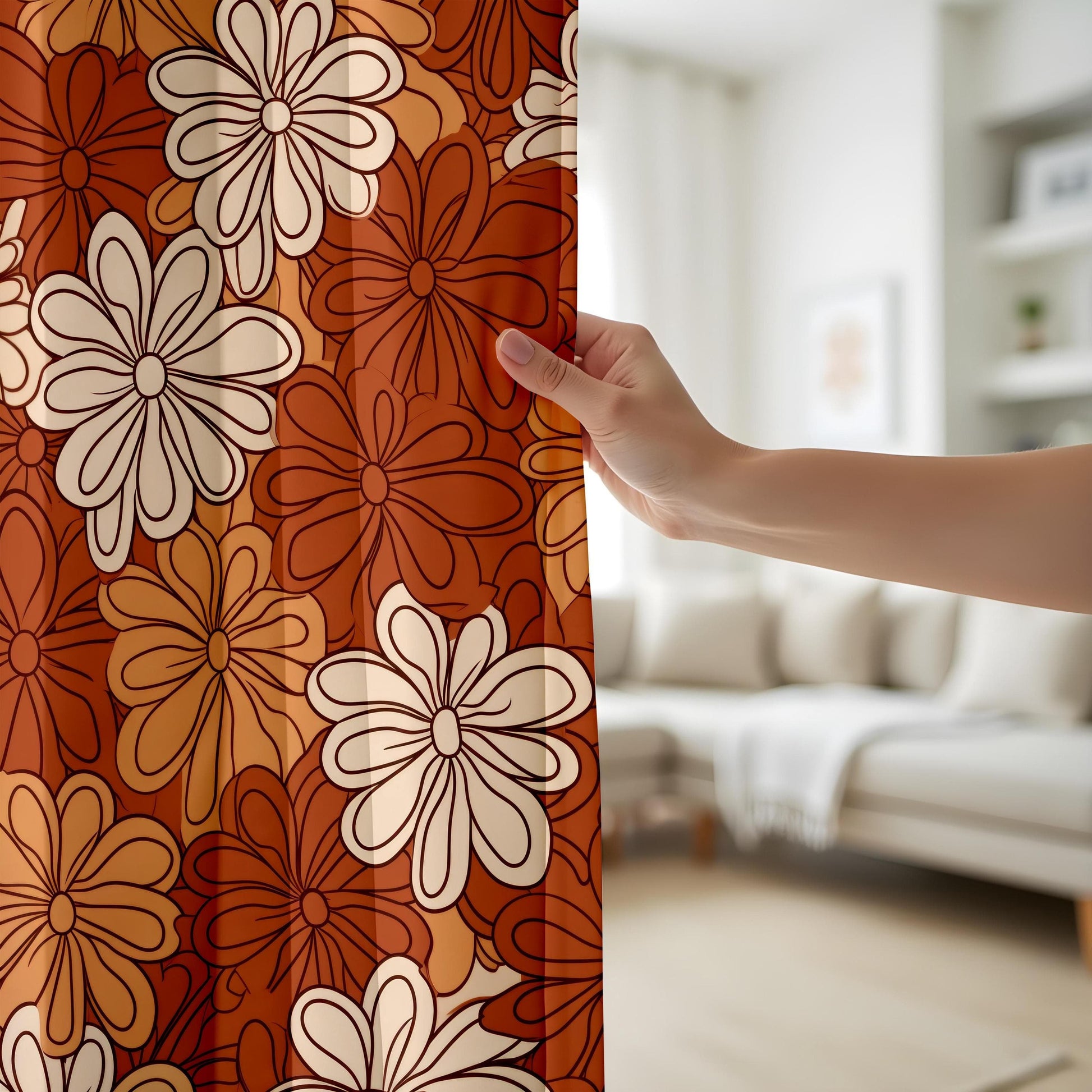 Onay Brown Floral Curtains with Elegant Design, Cozy and Stylish Print Drapes