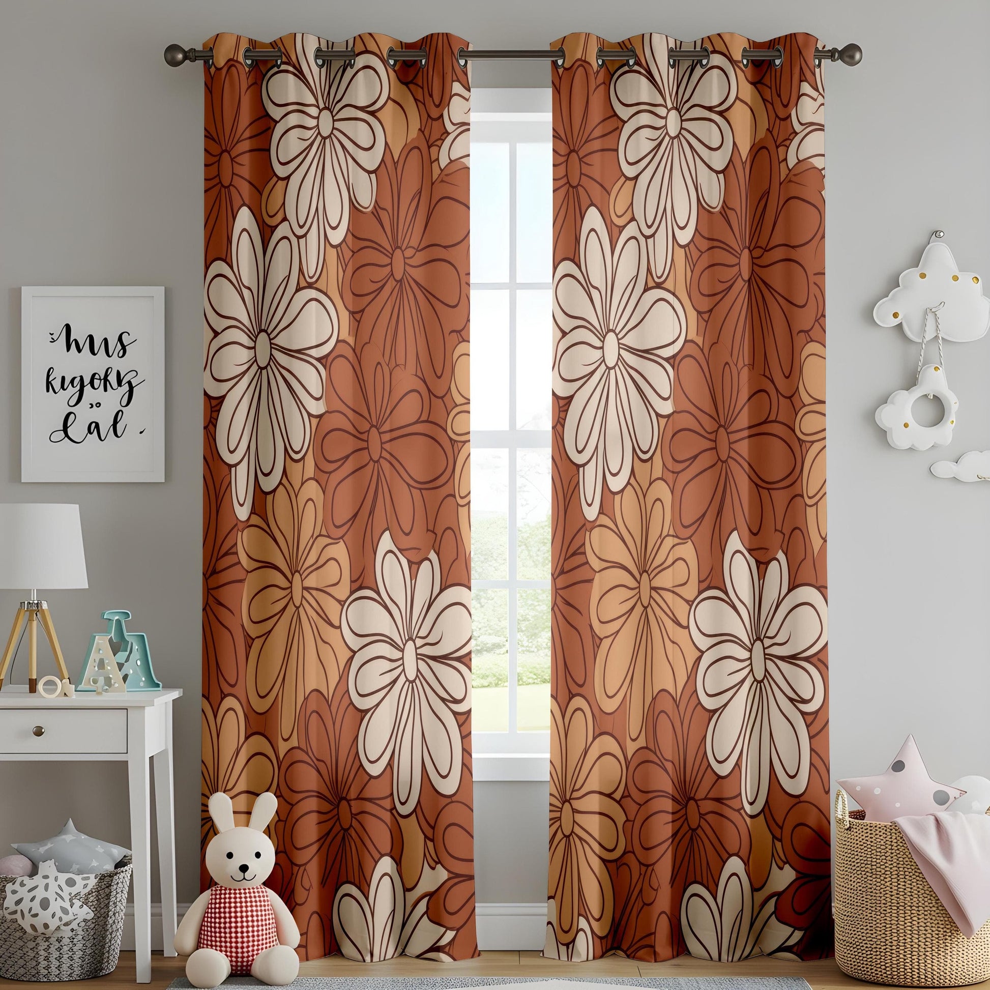 Onay Brown Floral Curtains with Elegant Design, Cozy and Stylish Print Drapes