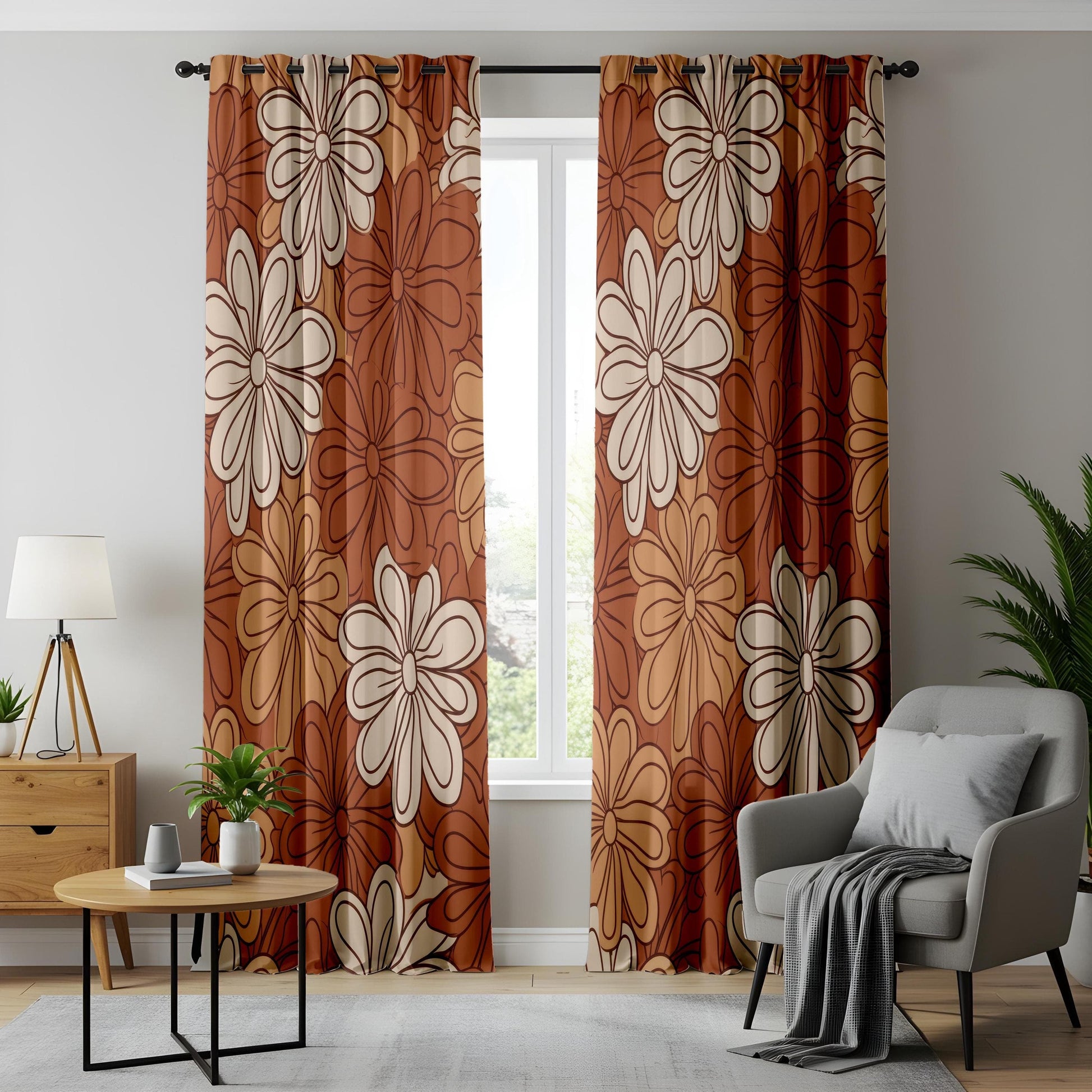 Onay Brown Floral Curtains with Elegant Design, Cozy and Stylish Print Drapes